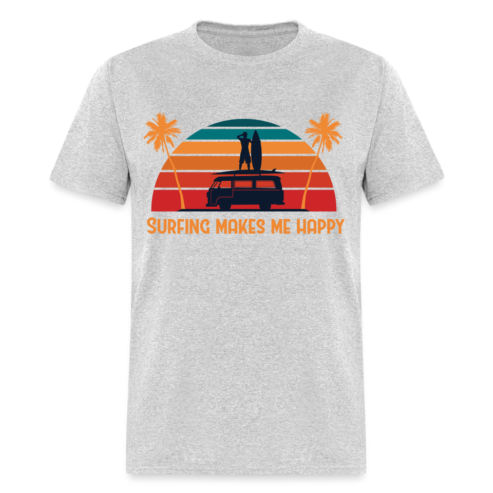 Surfing Makes Me Happy shirt Sunset Ocean Beach Surfing is life T-Shirt S-6XL - heather gray