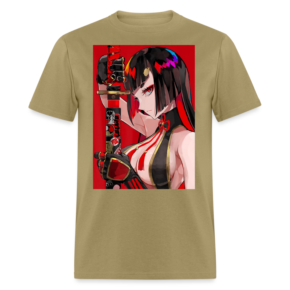 Anime Sexy Ecchi Girl shirt Samurai Waifu Japanese Aesthetic Otaku Kawaii TShirt - khaki