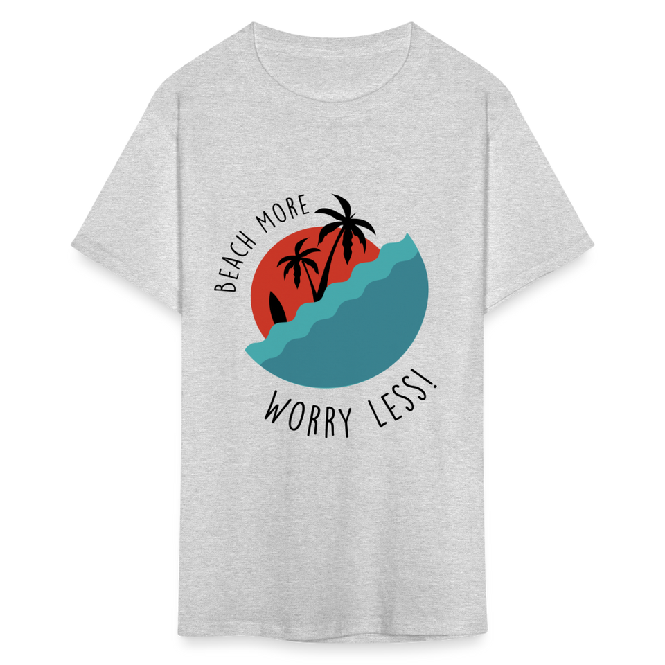 Beach More Worry Less shirt Surf board Surfer T-Shirt Size S-6XL - heather gray