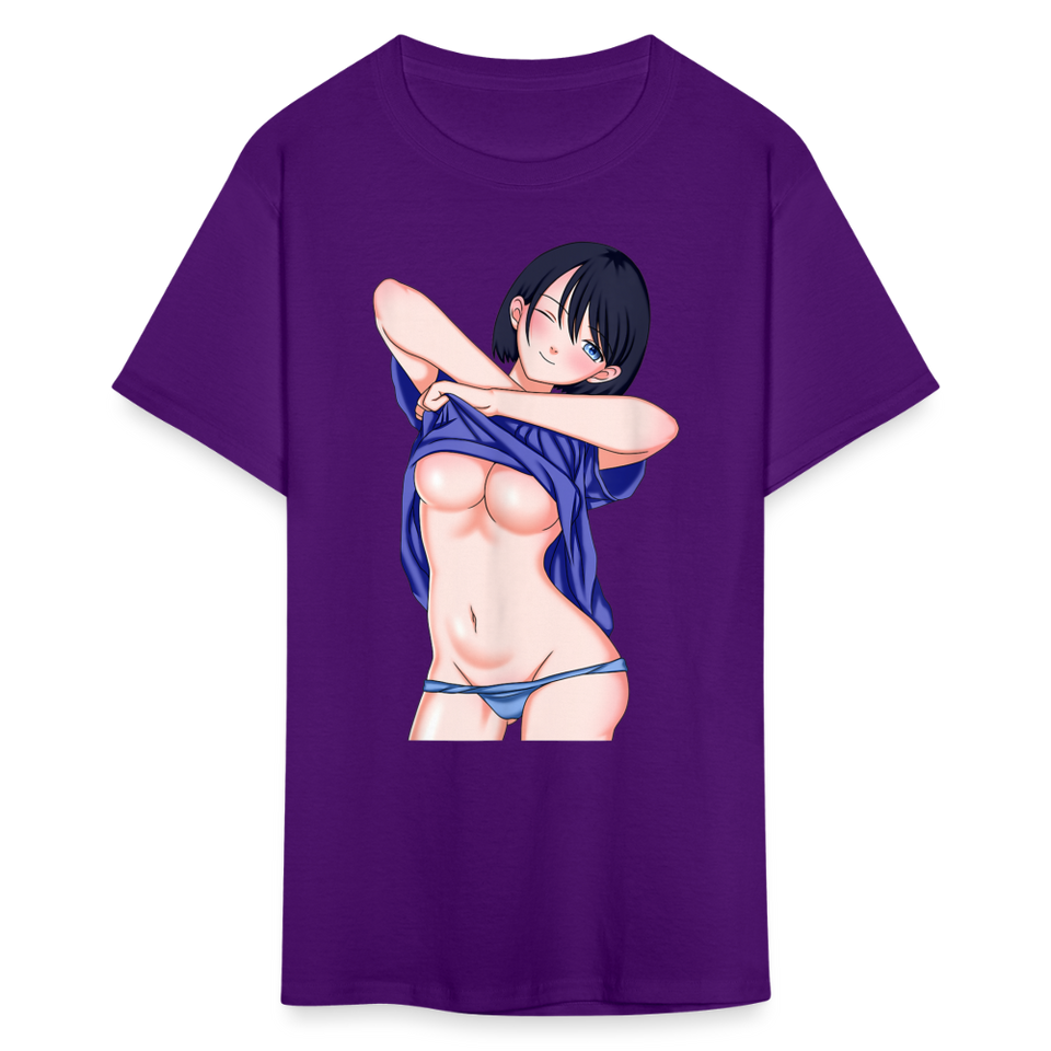 Manga Anime Waifu Japanese sexy Girl Ahegao Cosplay Hentai Ecchi T-Shirt - purple