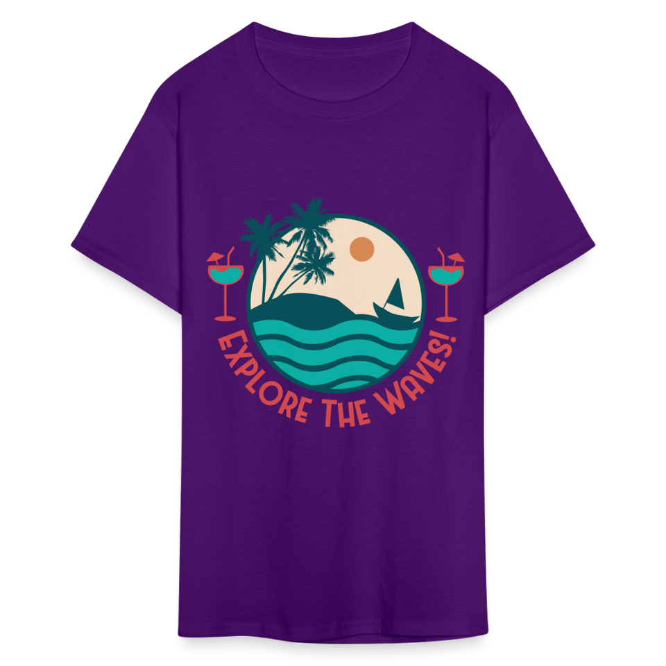 Explore the Waves shirt Surfboard Surfing Ocean Sunset Boat Wine T-Shirt S-6XL - purple