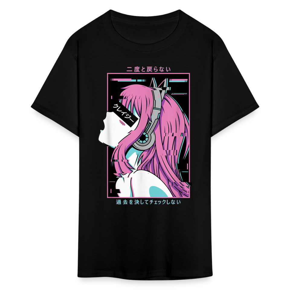 Sexy Ecchi Girl shirt Vaporwave Crazy Waifu Lewd Anime Girl T-Shirt Size S-6XL - black