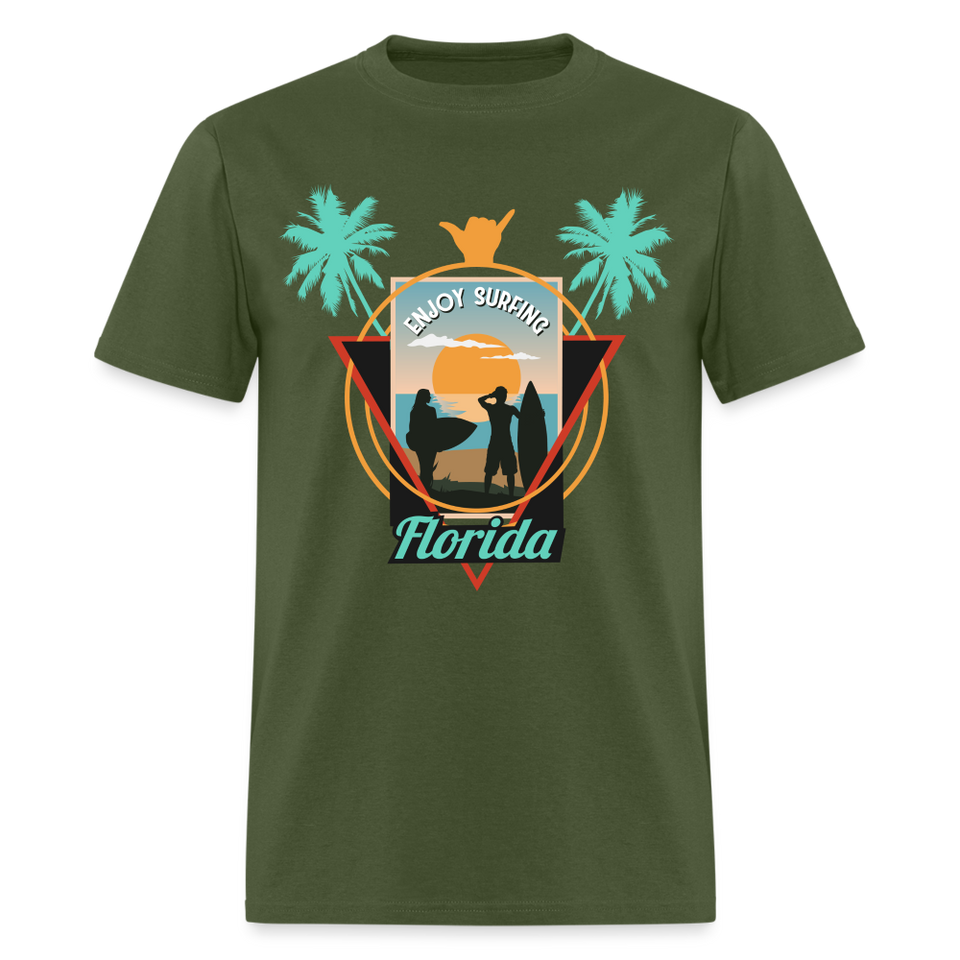 Enjoy Surfing Florida shirt Surfboard Surfing Ocean Sunset T-Shirt Size S-6XL - military green