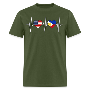 Pinoy Love USA shirt I Love Filipino American Flag Heartbeat T-Shirt Size S-6XL - military green