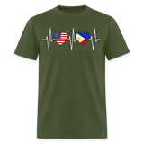 Pinoy Love USA shirt I Love Filipino American Flag Heartbeat T-Shirt Size S-6XL - military green