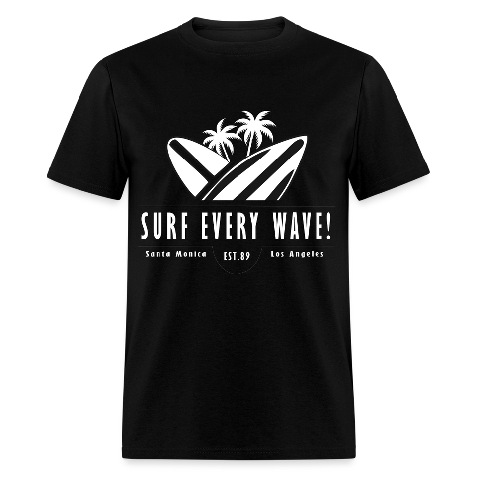 Surf Every Wave shirt Santa Monica Los Angeles California Beach Surfer T-Shirt - black