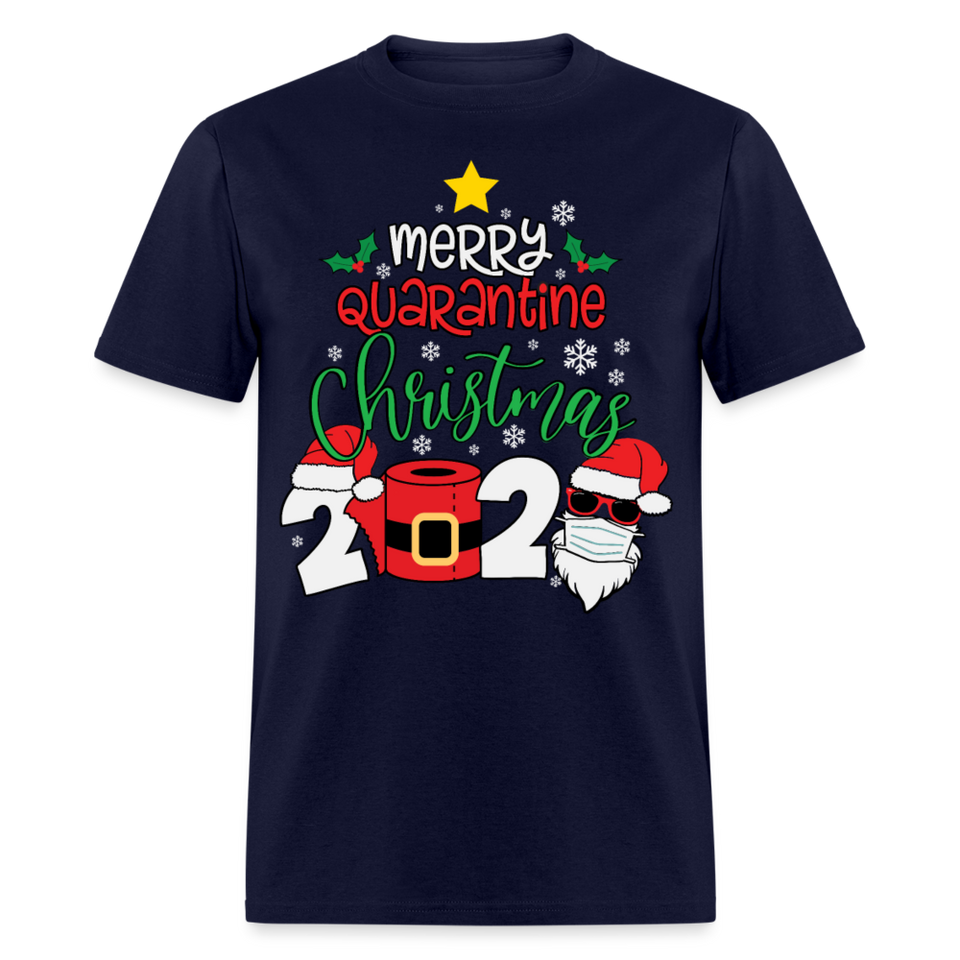 Merry Quarantine Christmas 2024 shirt Santa with face mask T-Shirt size S-6XL - navy