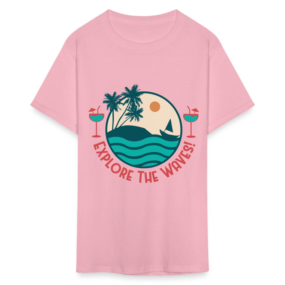 Explore the Waves shirt Surfboard Surfing Ocean Sunset Boat Wine T-Shirt S-6XL - pink