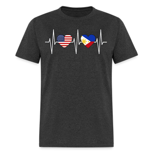 Pinoy Love USA shirt I Love Filipino American Flag Heartbeat T-Shirt Size S-6XL - heather black