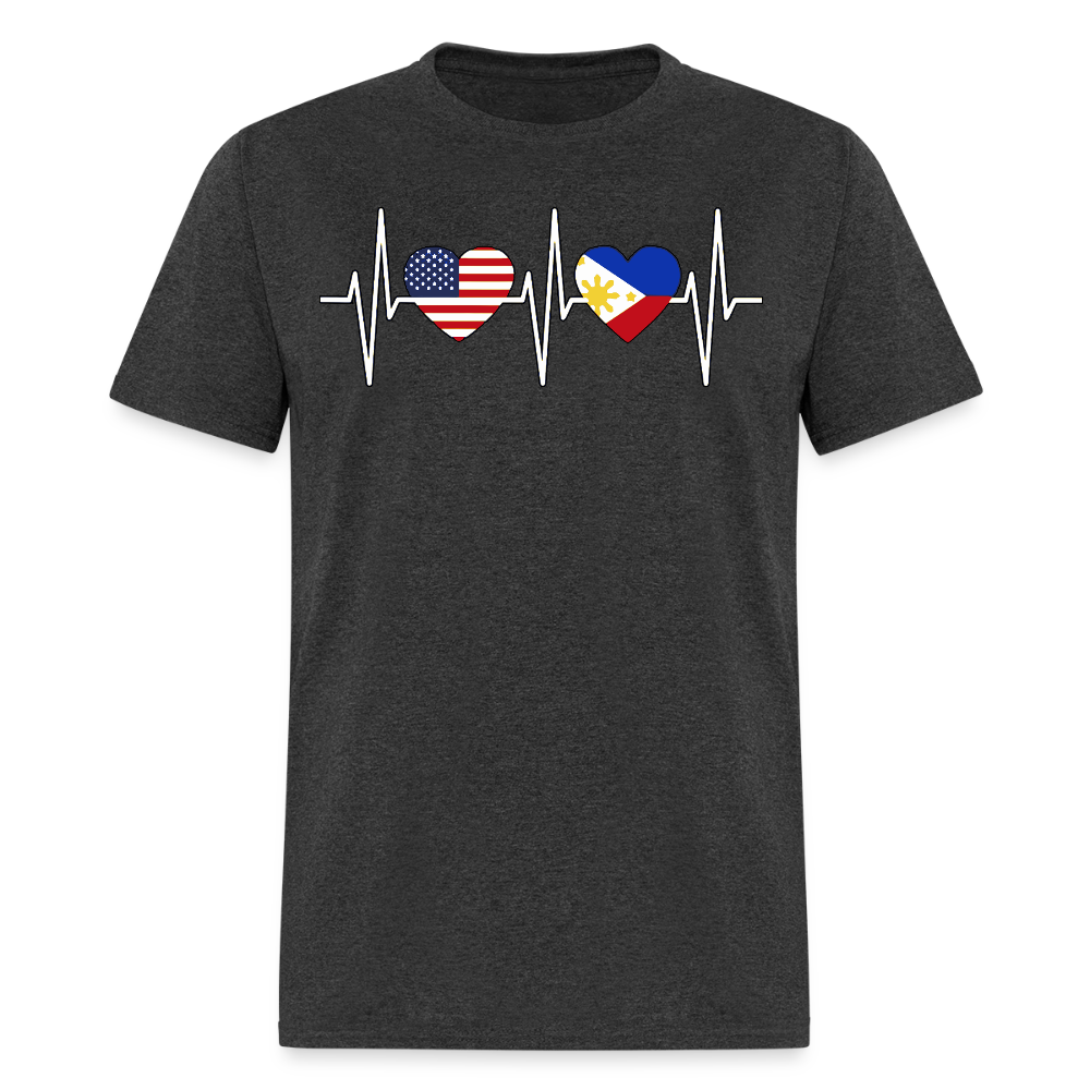 Pinoy Love USA shirt I Love Filipino American Flag Heartbeat T-Shirt Size S-6XL - heather black