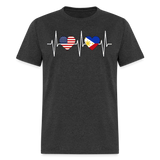 Pinoy Love USA shirt I Love Filipino American Flag Heartbeat T-Shirt Size S-6XL - heather black