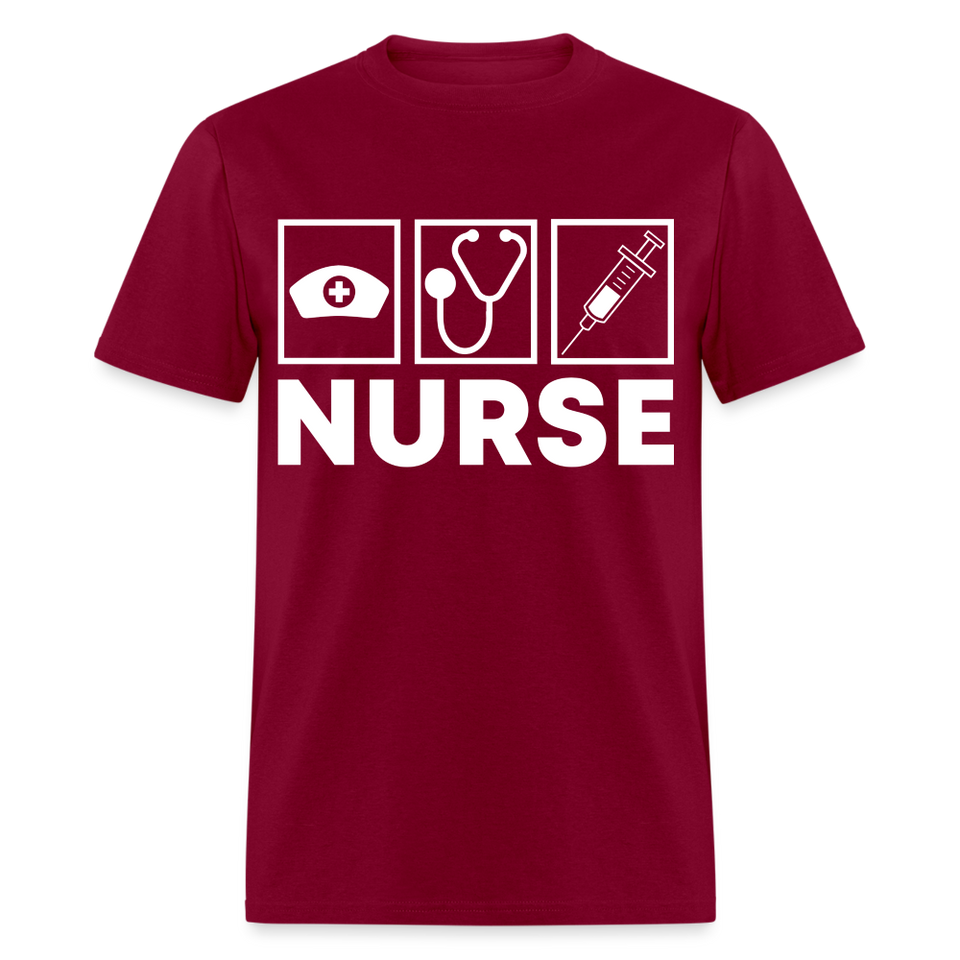 Nurses cap, stethoscope, syringe shirt Nursing Gift T-Shirt size S-6XL - burgundy