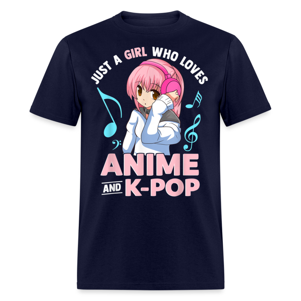 Just A Girl Who Loves Anime and K-Pop BTS Cute shirt for Anime KPOP Fans T-Shirt - navy