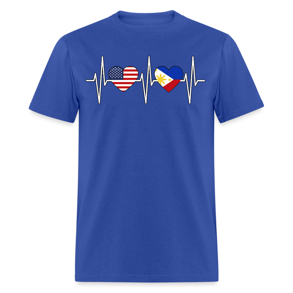 Pinoy Love USA shirt I Love Filipino American Flag Heartbeat T-Shirt Size S-6XL - royal blue