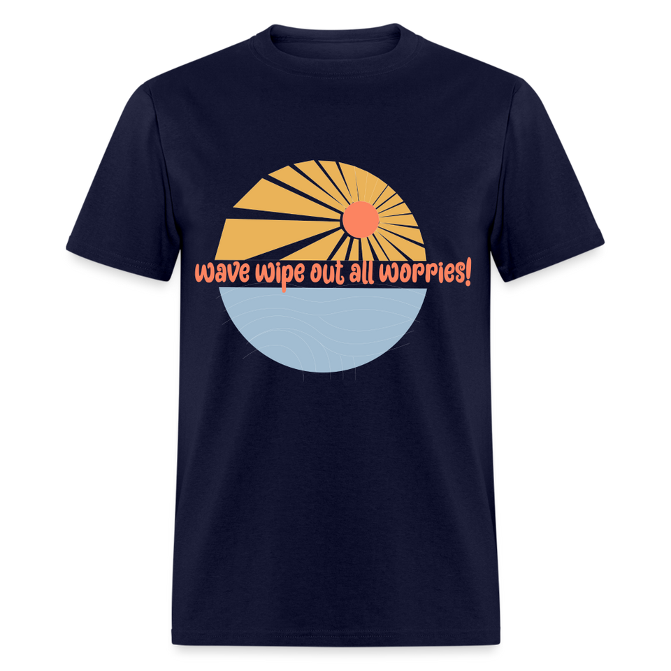 Wave Wipe Out All Worries shirt Ocean Beach Lover Surfing T-Shirt Size S-6XL - navy