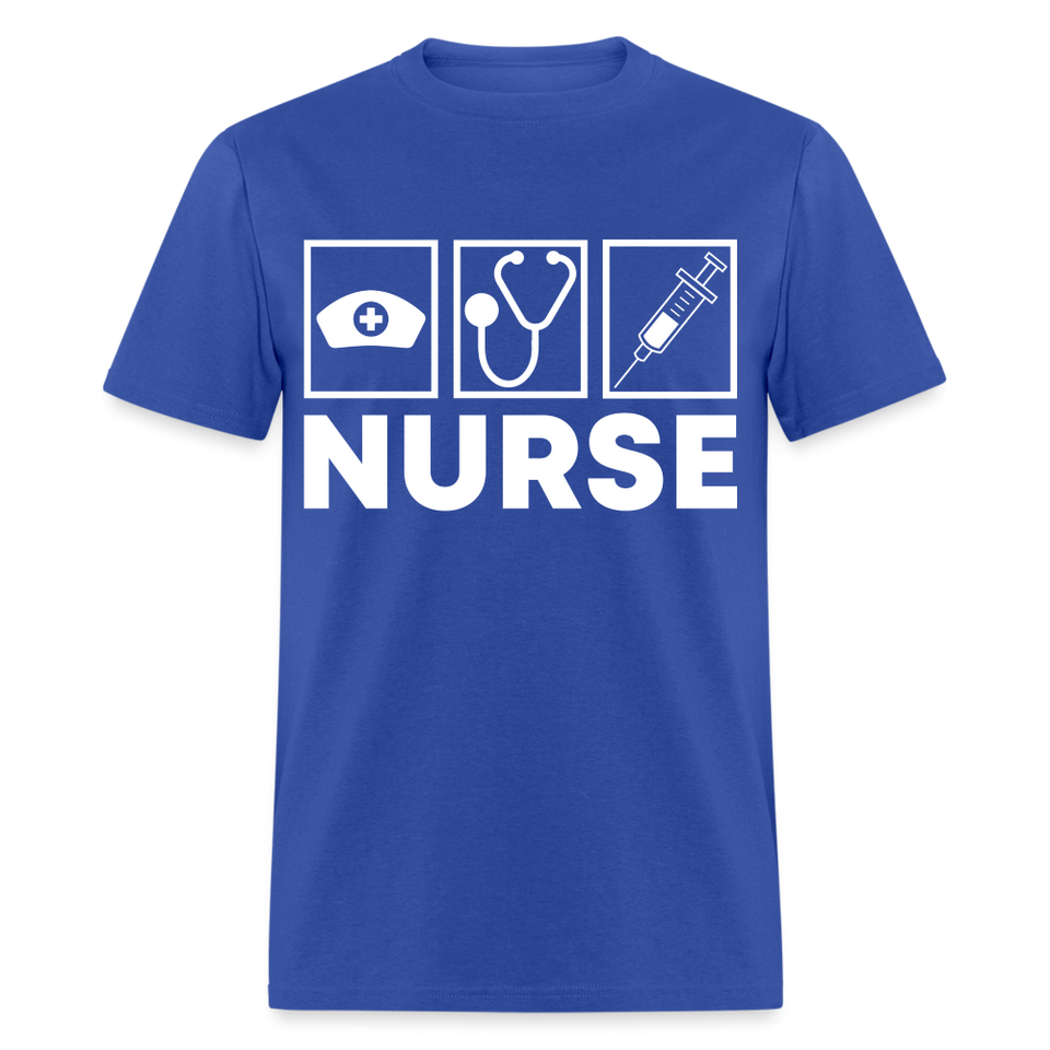 Nurses cap, stethoscope, syringe shirt Nursing Gift T-Shirt size S-6XL - royal blue