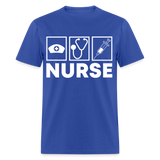 Nurses cap, stethoscope, syringe shirt Nursing Gift T-Shirt size S-6XL - royal blue