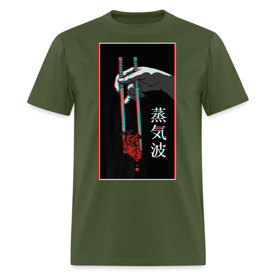 Japanese Futurism Heart Chop Sticks shirt Anime Retro T-Shirt Size S-6XL - military green