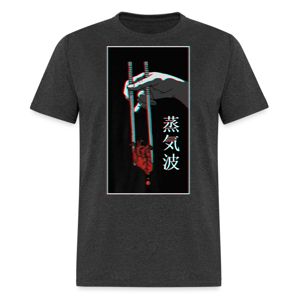 Japanese Futurism Heart Chop Sticks shirt Anime Retro T-Shirt Size S-6XL - heather black