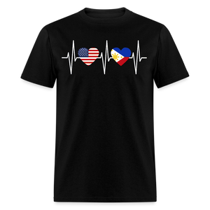Pinoy Love USA shirt I Love Filipino American Flag Heartbeat T-Shirt Size S-6XL - black
