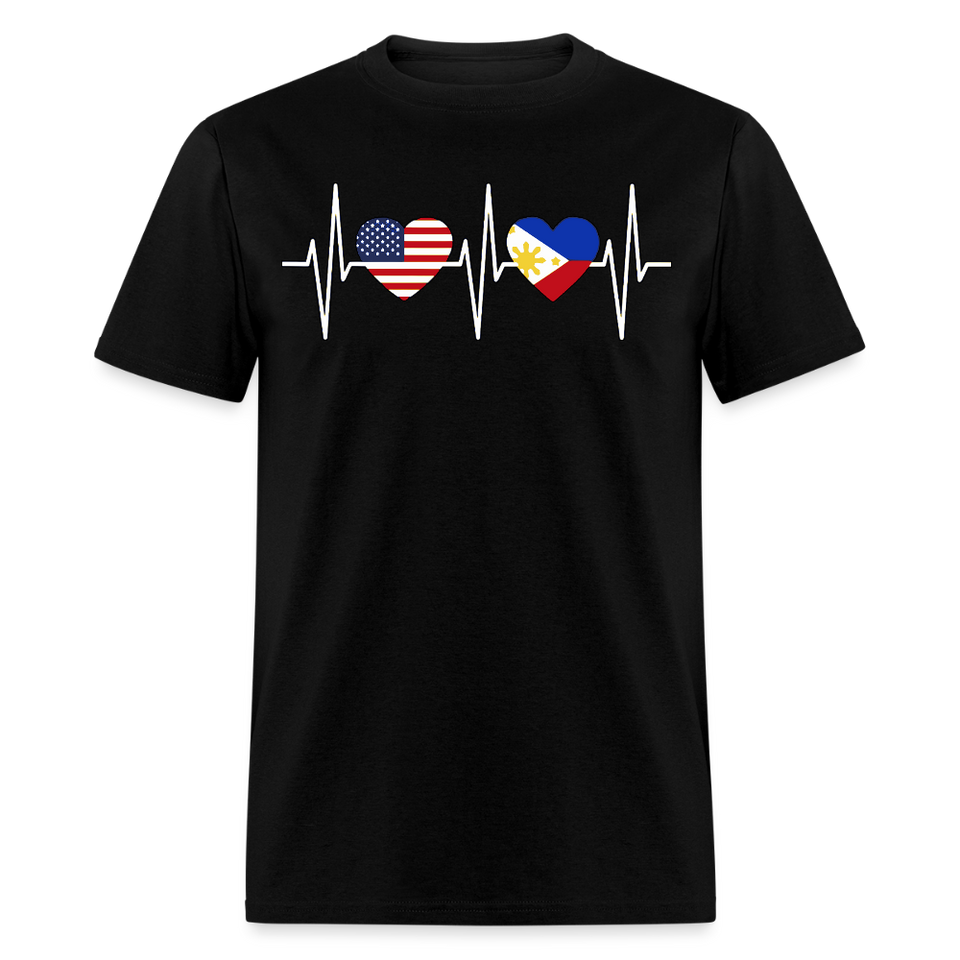 Pinoy Love USA shirt I Love Filipino American Flag Heartbeat T-Shirt Size S-6XL - black