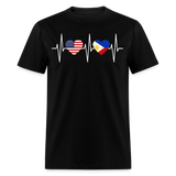 Pinoy Love USA shirt I Love Filipino American Flag Heartbeat T-Shirt Size S-6XL - black