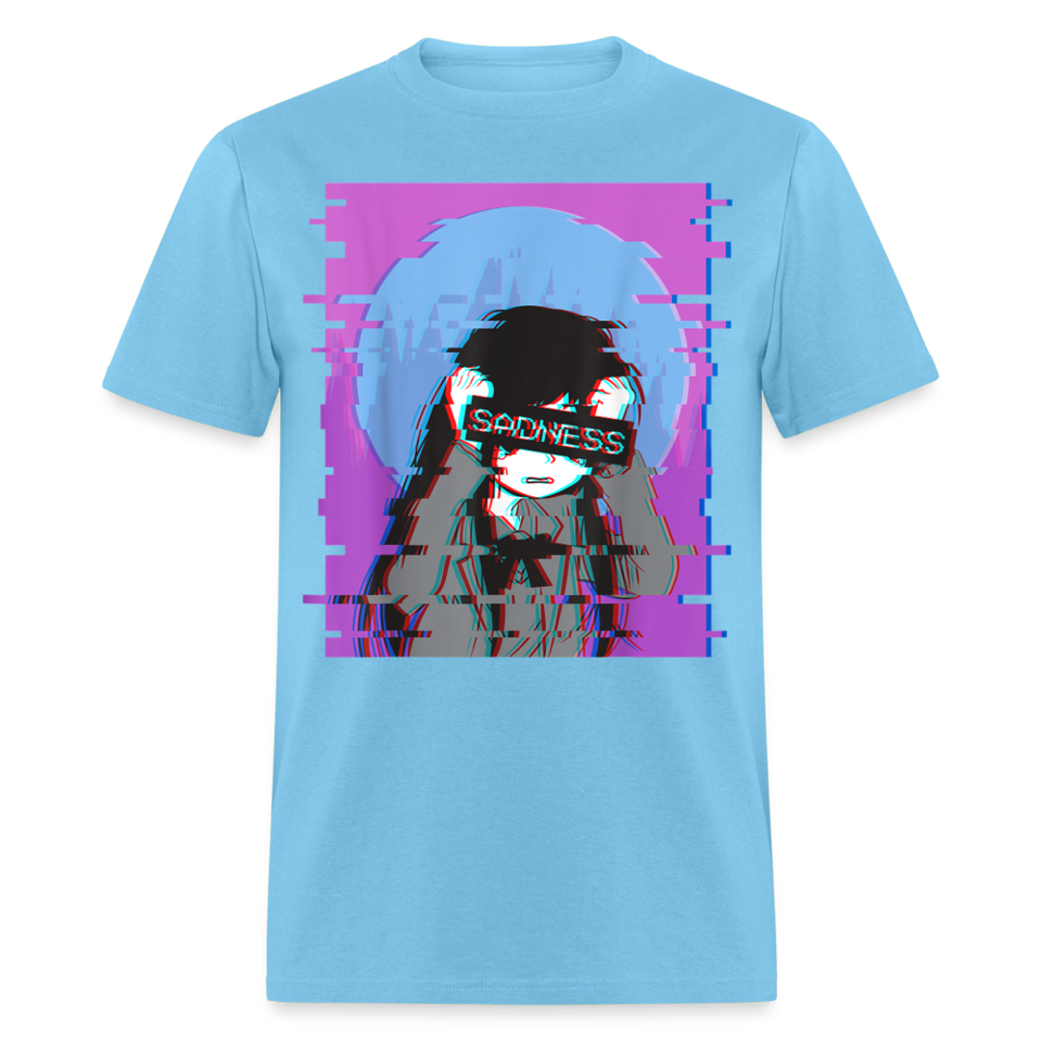 Sad Anime Emo Girl - Japanese Aesthetic Vaporwave Anime Otaku Sadness T-Shirt - aquatic blue