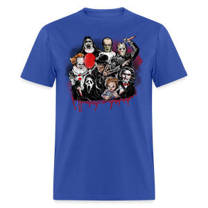HORROR FRIENDS T-shirt Scary Movie Characters Halloween Adult Tee New - royal blue