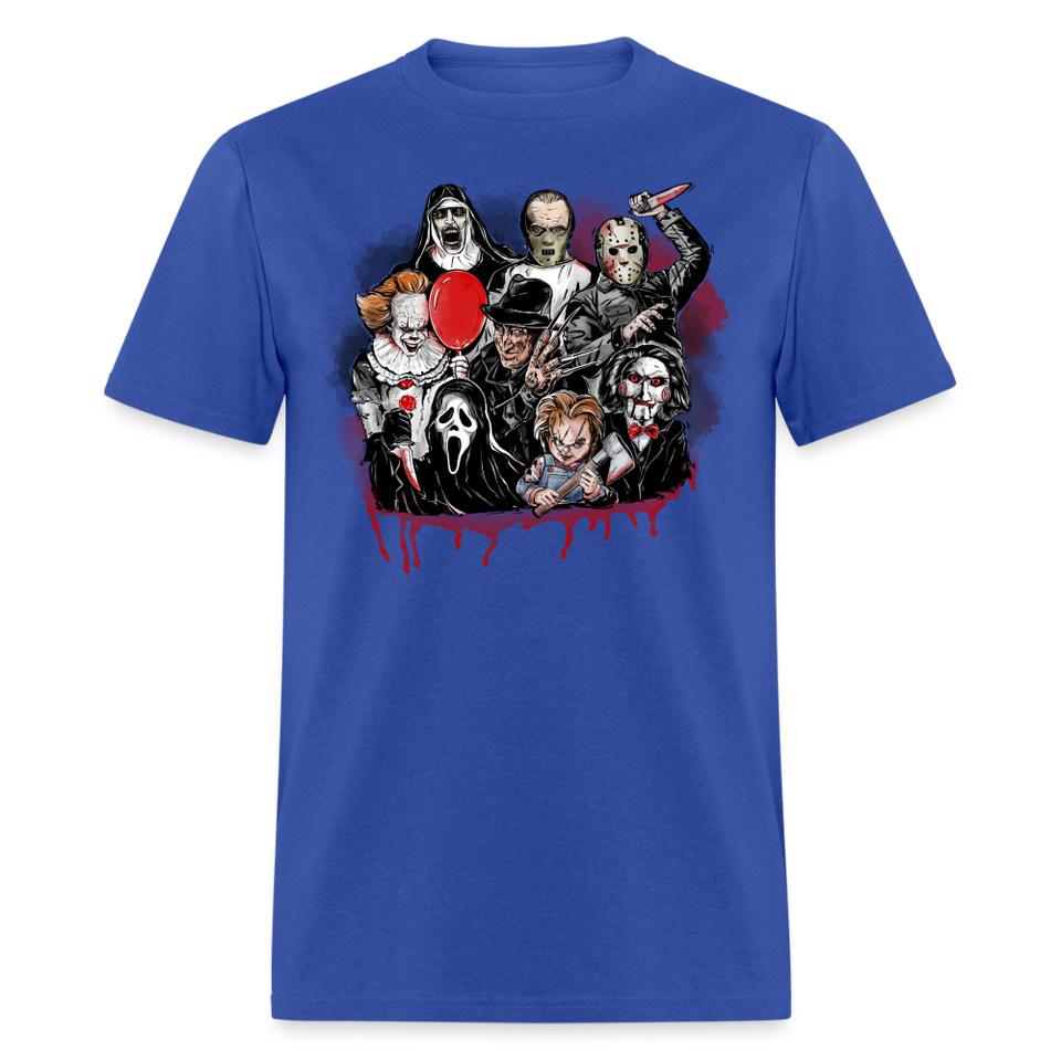 HORROR FRIENDS T-shirt Scary Movie Characters Halloween Adult Tee New - royal blue