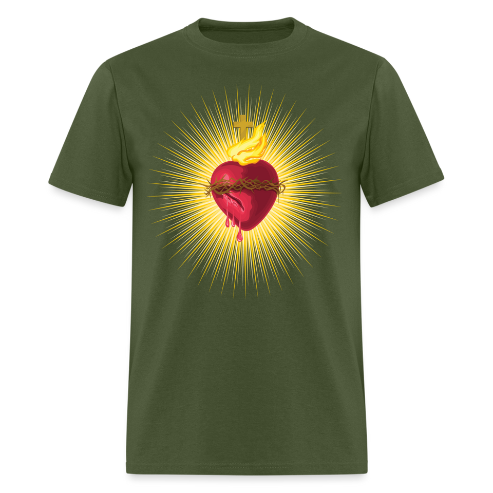 The Sacred Heart of Jesus Christ Shirt Religious Catholic T-shirt Size S-6XL - military green