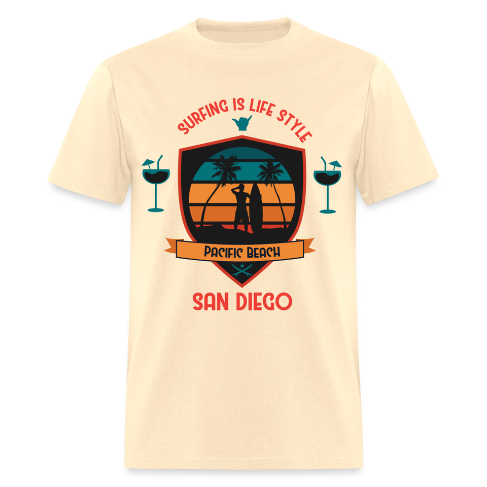 Surfing is Life Style shirt Pacific Beach San Diego California 619 T-Shirt - natural
