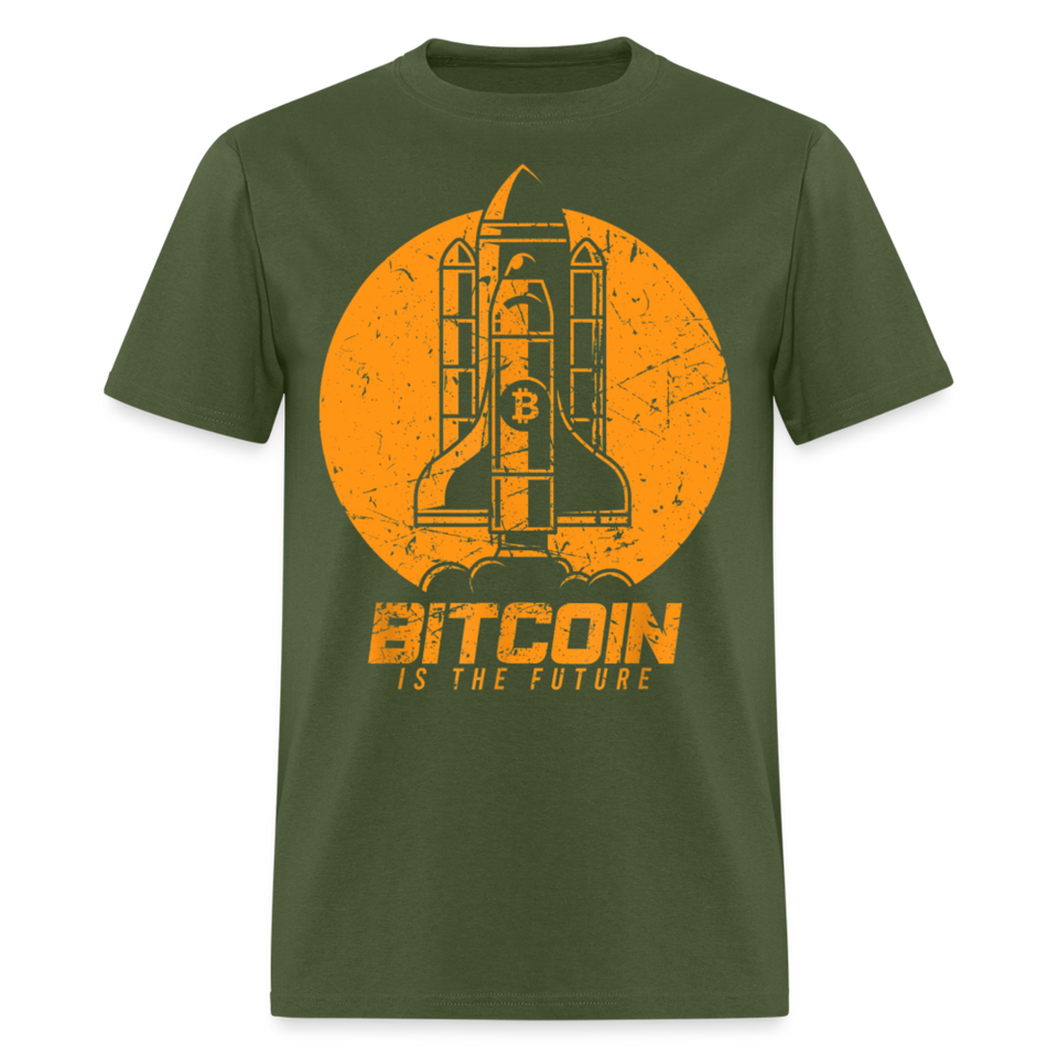 Bitcoin is The Future shirt BTC Spaceship Crypto Currency T-Shirt size S-6XL - military green