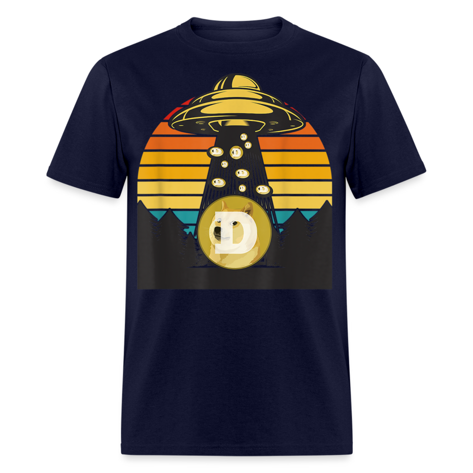 Dogecoin To the Moon shirt Doge HODL Rocket Crypto Meme UFO T-Shirt Size S-6XL - navy