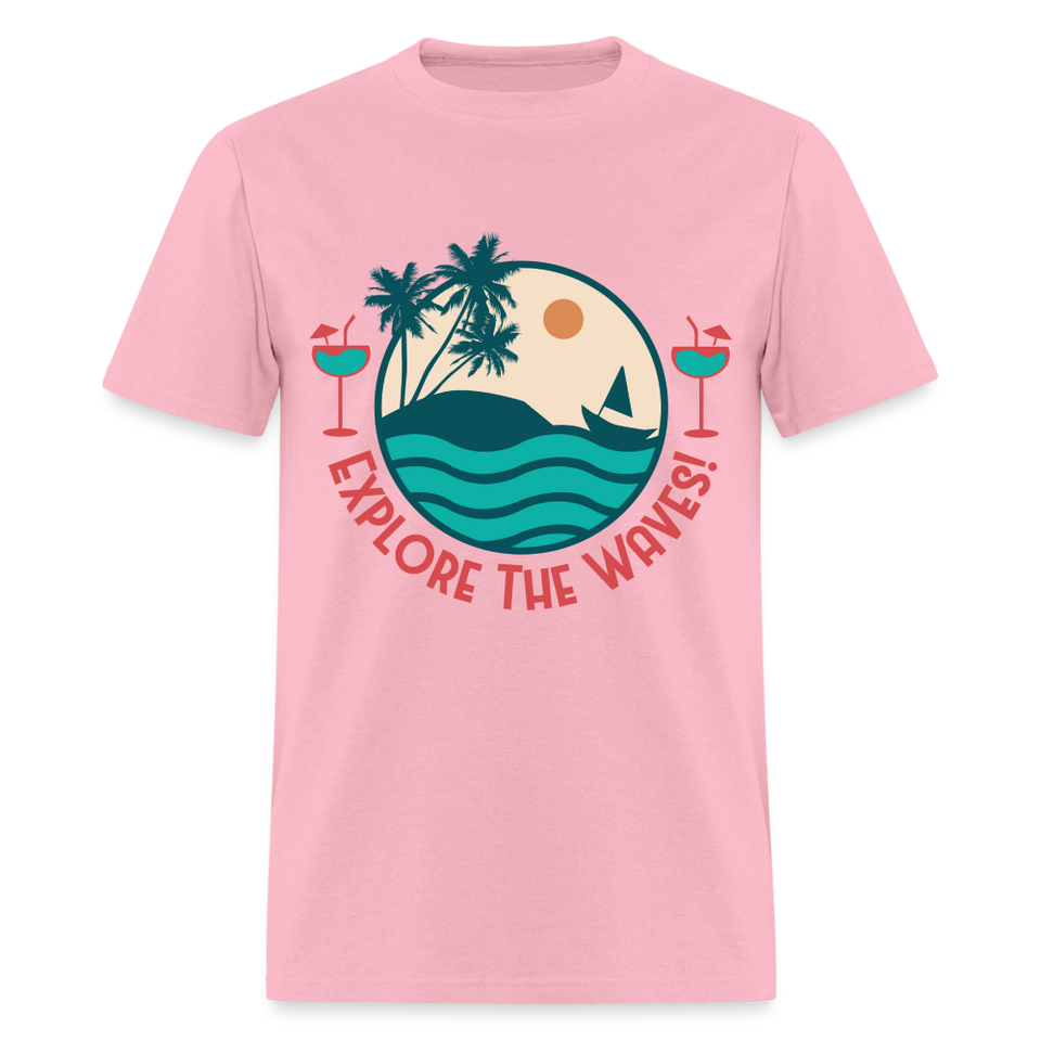 Explore the Waves shirt Surfboard Surfing Ocean Sunset Boat Wine T-Shirt S-6XL - pink