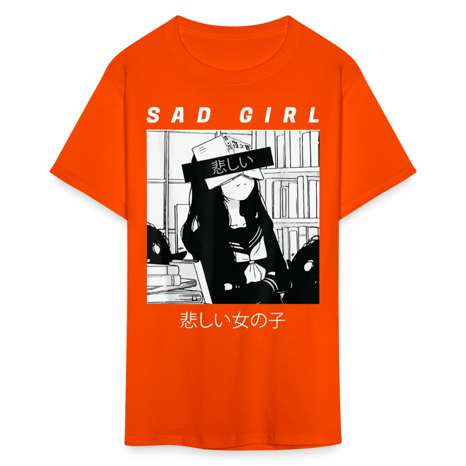 Sad Anime Emo Girl - Japanese Aesthetic Vaporwave Anime Otaku Sadness T-Shirt - orange