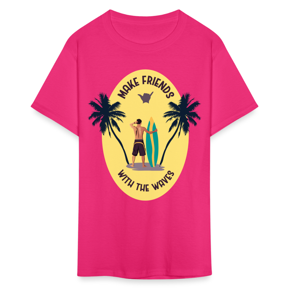 Make Friends with the Waves shirt Beach Surfing Lover T-Shirt Size S-6XL - fuchsia