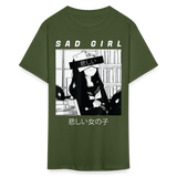 Sad Anime Emo Girl - Japanese Aesthetic Vaporwave Anime Otaku Sadness T-Shirt - military green
