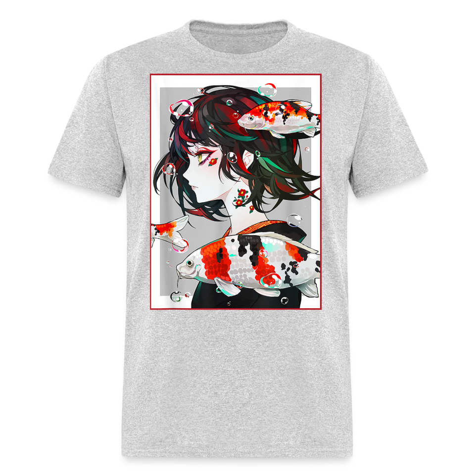 Anime Girl Cute Japanese Aesthetic shirt Anime Tee Otaku Fish Waifu Gift T-Shirt - heather gray