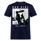 Sad Anime Emo Girl - Japanese Aesthetic Vaporwave Anime Otaku Sadness T-Shirt - navy