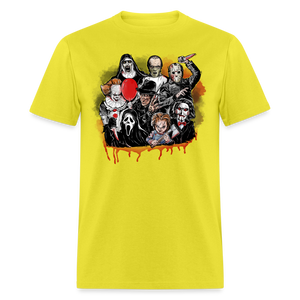 Horror Characters Friends Halloween Tee Shirt Scary Movie Horror Friends T-shirt - yellow