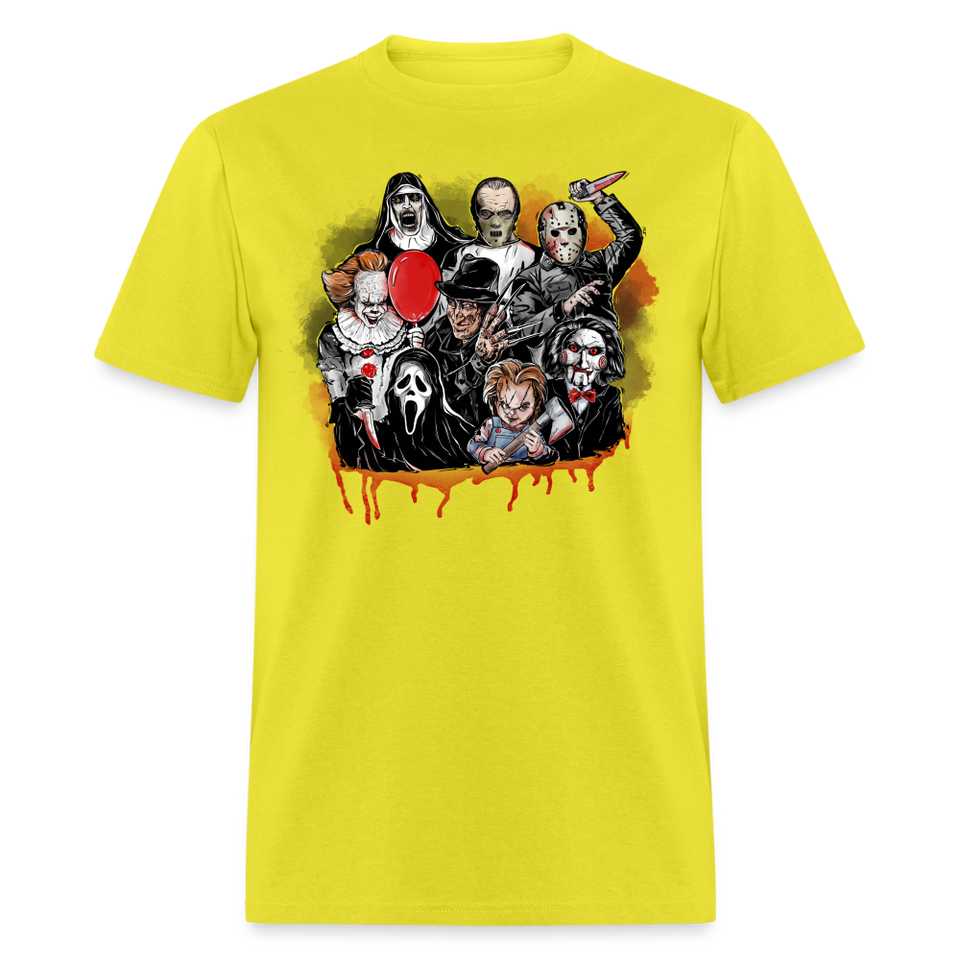 Horror Characters Friends Halloween Tee Shirt Scary Movie Horror Friends T-shirt - yellow