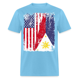 Pinoy USA shirt I Love Filipino American Flag Grunge Vintage T-Shirt Size S-6XL - aquatic blue