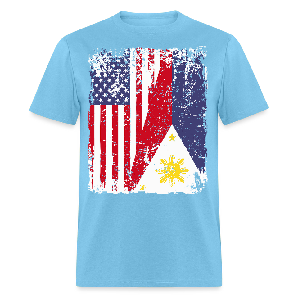Pinoy USA shirt I Love Filipino American Flag Grunge Vintage T-Shirt Size S-6XL - aquatic blue