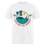 Explore the Waves shirt Surfboard Surfing Ocean Sunset Boat Wine T-Shirt S-6XL - white