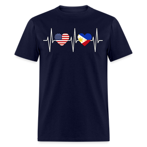Pinoy Love USA shirt I Love Filipino American Flag Heartbeat T-Shirt Size S-6XL - navy