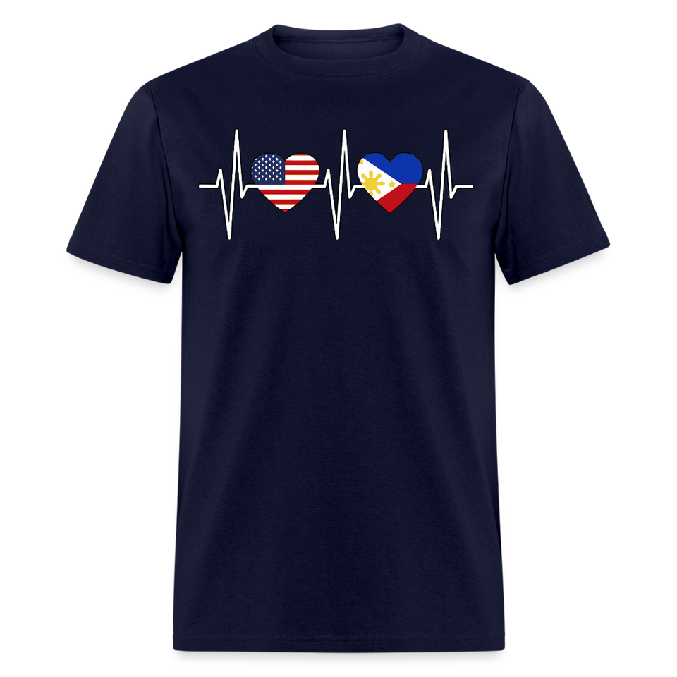 Pinoy Love USA shirt I Love Filipino American Flag Heartbeat T-Shirt Size S-6XL - navy