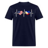 Pinoy Love USA shirt I Love Filipino American Flag Heartbeat T-Shirt Size S-6XL - navy