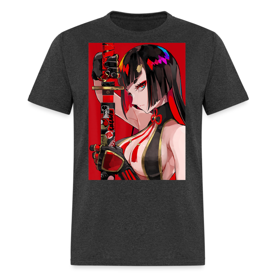 Anime Sexy Ecchi Girl shirt Samurai Waifu Japanese Aesthetic Otaku Kawaii TShirt - heather black