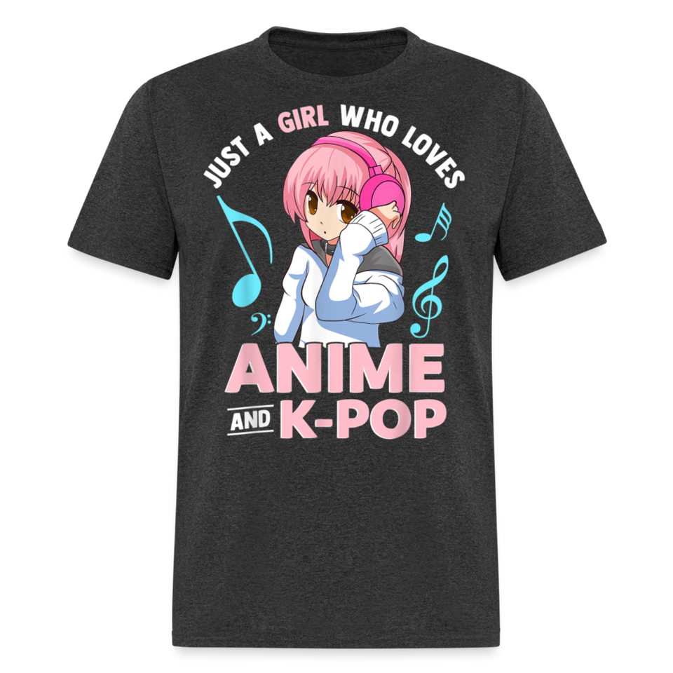 Just A Girl Who Loves Anime and K-Pop BTS Cute shirt for Anime KPOP Fans T-Shirt - heather black