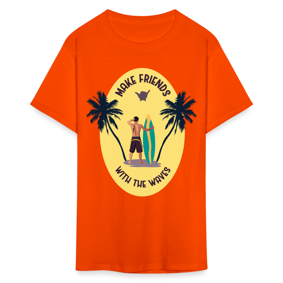 Make Friends with the Waves shirt Beach Surfing Lover T-Shirt Size S-6XL - orange